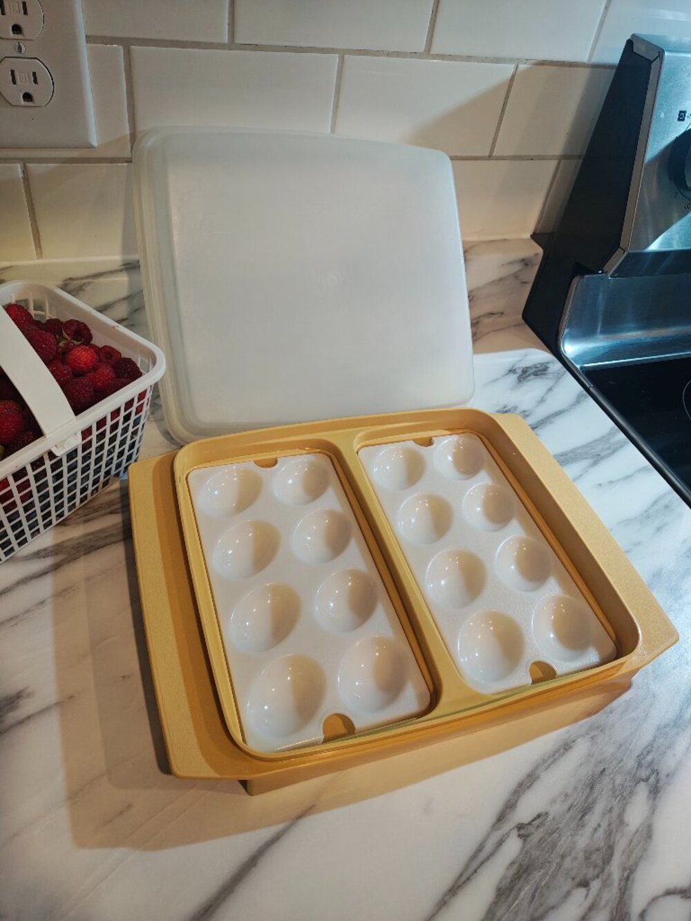 Vintage Tupperware Harvest Gold Deviled Egg Carrier with Lid Egg Tray Keeper